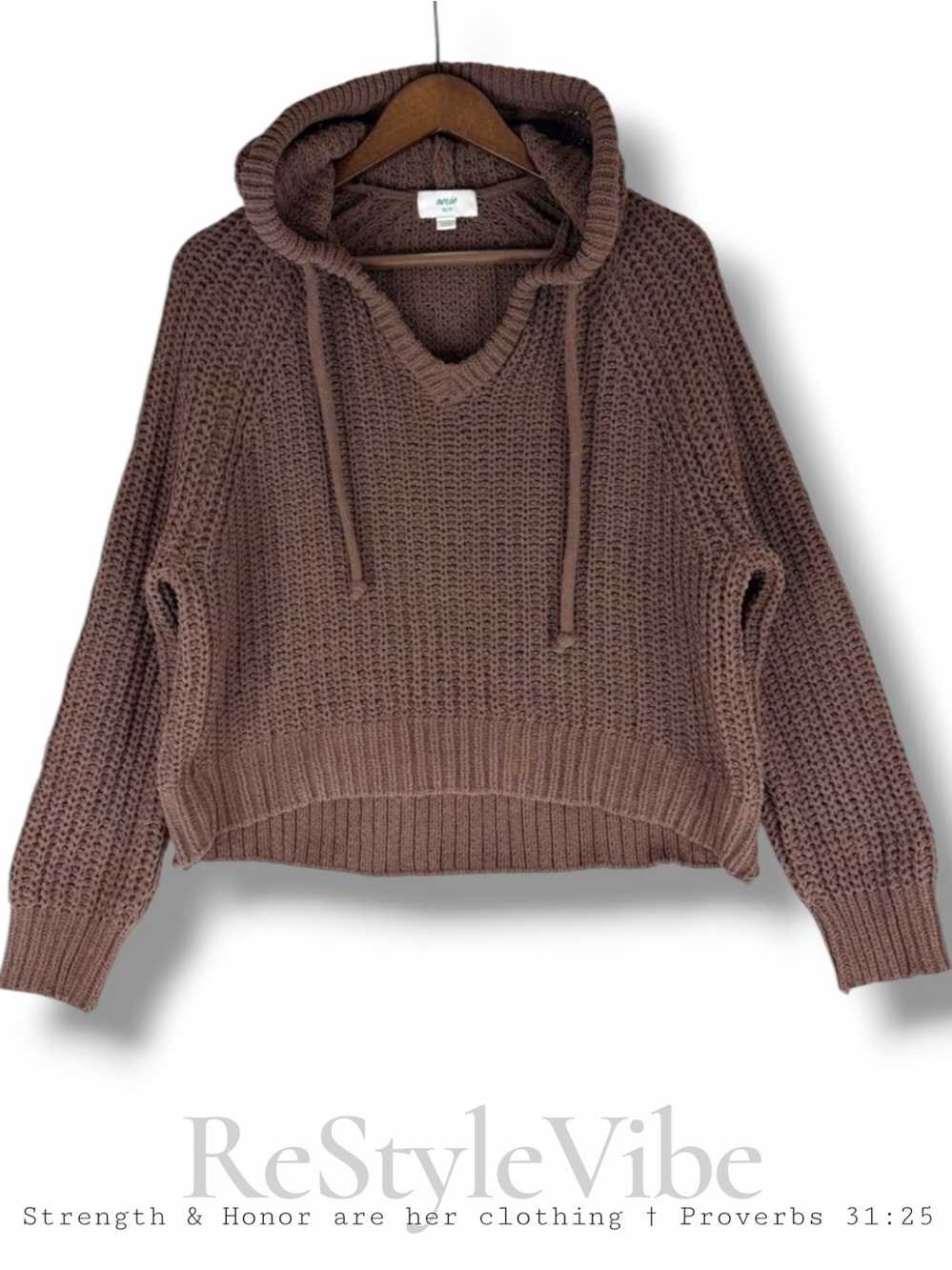 AERIE Women’s Size XS Sweater Knit Hood Oversized Chenille Soft Chunky